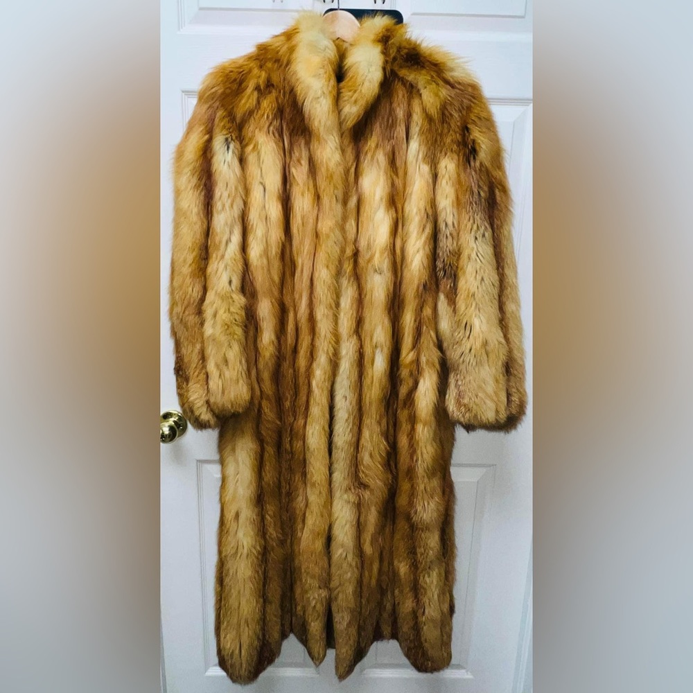 Vintage 50” long Christian Dior Red Fox Fur Coat Adult Small/Medium.